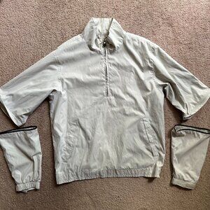 Izod XPG Jacket Mens Large 1/4 Zip Convertible Sleeves Mock Neck White Tan